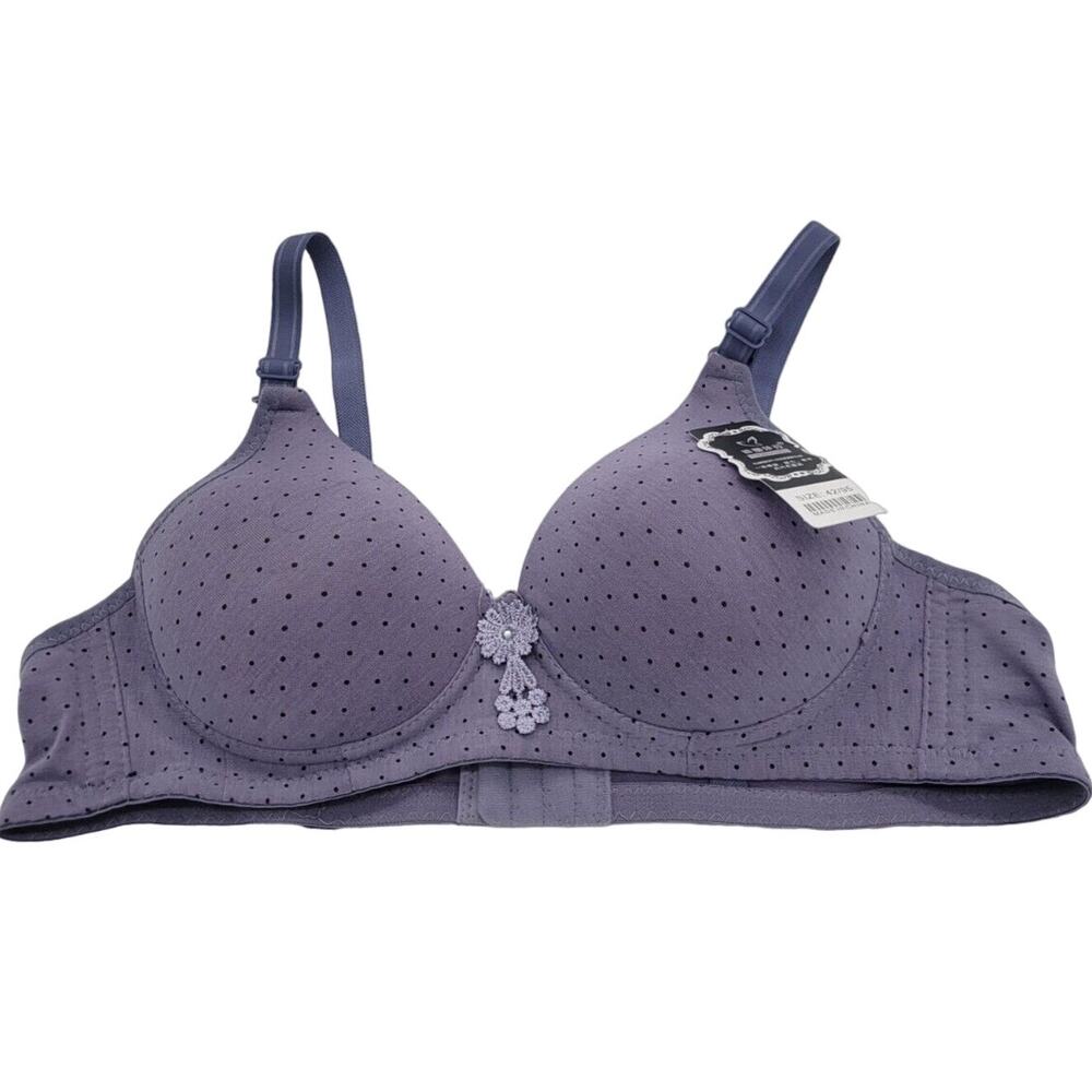 NWT‎ Purple Polka Dot Full Coverage Adjustable Straps Wire Free Bra Size 42